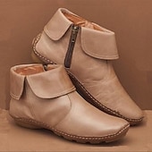 abordables Botines-Mujer Botas Tallas Grandes Color sólido Botines Botines Tacón Plano Dedo redondo PU Vino Negro Marrón