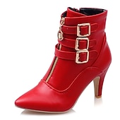 abordables Botines-Botines de tacón alto de moda para mujer con hebillas y cremallera: elegantes botas de tacón de aguja de piel sintética para otoño e invierno
