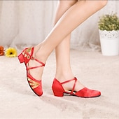 ieftine Pantofi Dans Clasic &amp; Modern-pantofi negri de dans latino pentru femei, cu accente de sclipici aurii – încălțăminte confortabilă de bal de sală și salsa cu toc scăzut