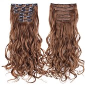 cheap Synthetic  Extensions-Synthetic Hair Curly Clip In Wig Extension 16 Clips In Hair Extension Hair Pieces Fake Hair Extension Synthetic 49 Colors