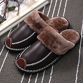 preiswerte Hausschuhe und Flip-Flops für Herren-Herren Hausschuhe &amp; Flip-Flops Pelzfutter Warme Hausschuhe Fleece-Hausschuhe Casual Heim PU Schwarz Leicht Braun Braun Winter