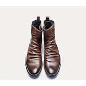 cheap Ankle Boots-Men&#039;s Brown Faux Leather Ankle Boots with Embossed Crest, Classic Vintage Style for Formal and Casual Occasions
