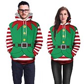 billige Morsomme julegensere og -gensere-Alv Jerseysjakke Hattetrøje Alvekostyme Pullover 3D-utskrift Par Herre Dame Jul Karneval Maskerade Jul Spesiell Voksne Fest Jul Feriereise Topp