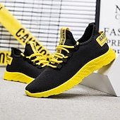 abordables Baskets-baskets de sport noires et jaunes pour hommes avec maille respirante et design léger pour le sport et les vêtements décontractés