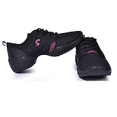 ieftine Adidași de Dans-adidași de dans cu șireturi din plasă ușoară pentru femei – pantofi sport negri respirabili pentru antrenamente de jazz, zumba și fitness