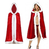 levne Kostýmy-vánoční červený samet s kapucí pláštěnka sexy santa cosplay vánoční kostýmy ženy karnevalový večírek klubové oblečení zimní teplý župan kabát