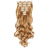 abordables Clip dans les extensions-7 pièces/ensemble 22 postiches ondulés bouclés 16 clips dans de faux cheveux de style clip synthétique dans les extensions de cheveux résistant à la chaleur pour les femmes filles