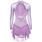 cheap Figure Skating Dresses-Figure Skating Dress Women's Girls' Ice Skating Dress Purple Dark Purple Black Mesh Spandex High Elasticity Competition Skating Wear Anatomic Design Quick Dry Handmade Classic Crystal / Rhinestone