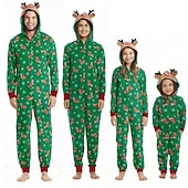 cheap Pajamas-Family Christmas Family Pajamas Pajamas Deer Sports Print Red Royal Blue Green Long Sleeve Mommy And Me Outfits Active Matching Outfits