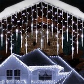 olcso Hálózatra csatlakoztatható elektronika-3,5 m 5 m karácsonyi füzér függöny lámpák 96 leds 216 ledes jégcsap függöny lámpák 220 V tündérfüzér fények karácsonyi újév kerti bevásárlóközpont beltéri kültéri dekoráció eu csatlakozó