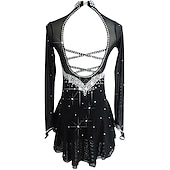billige Figur skating kjoler-Kjole til kunstløp Dame Jente Skøyteløp Kjoler Drakter Svart Åben Ryg Netting Spandex Elastisk Trening Profesjonell Konkurranse Skøyteklær Håndlaget Klassisk Krystall / Rhinstein Skøyting Kunstløp