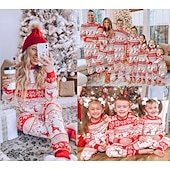 cheap Pajamas-Family Christmas Family Pajamas Pajamas Graphic Deer Home Print Red Long Sleeve Active Matching Outfits