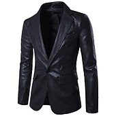 cheap Faux Leather Jackets-Men&#039;s Jacket Faux Leather Jacket Blazer Wedding Business Thermal Warm Rain Waterproof Pocket Fall Solid Color Business Elegant Turndown Regular Faux Leather Regular Fit Black White Red Khaki Jacket