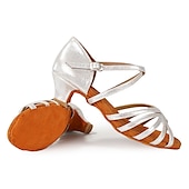 ieftine Pantofi Dans Copii-pantofi de dans latino din satin pentru fete cu toc jos și design cu curele încrucișate - perfecti pentru dansul de sală și salsa