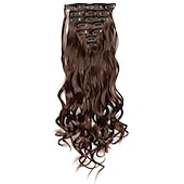 abordables Clip dans les extensions-7 pièces/ensemble 22 postiches ondulés bouclés 16 clips dans de faux cheveux de style clip synthétique dans les extensions de cheveux résistant à la chaleur pour les femmes filles