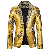 preiswerte Herren Klassische Blazer-Herren Jacke Blazer Sakko Party Strasse warm Atmungsaktiv Pailletten Tasche Herbst Winter Feste Farbe Strassenmode Brautkleider schlicht Steigendes Revers Standard Regular Fit Schwarz Rote Blau