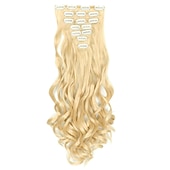 abordables Clip dans les extensions-7 pièces/ensemble 22 postiches ondulés bouclés 16 clips dans de faux cheveux de style clip synthétique dans les extensions de cheveux résistant à la chaleur pour les femmes filles