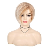 economico Parrucche trendy sintetiche-parrucche bionde per le donne parrucche bionde corte per le donne bianche parte laterale sintetica a strati parrucca bob dritta festa di halloween capelli cosplay parrucche per feste di natale