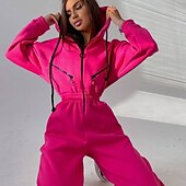 billige Joggedress for kvinner-Dame Aktiv Gatemote Joggedress Buksesett Langermet Med hette Helfarge Avslappet Helg Svart Hvit Rosa Høst vinter Normal