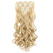 abordables Clip dans les extensions-7 pièces/ensemble 22 postiches ondulés bouclés 16 clips dans de faux cheveux de style clip synthétique dans les extensions de cheveux résistant à la chaleur pour les femmes filles