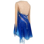 cheap Figure Skating Dresses-Figure Skating Dress Women&#039;s Girls&#039; Ice Skating Dress Outfits Blue+Light Blue Patchwork Asymmetric Hem Mesh Spandex High Elasticity Competition Skating Wear Handmade Crystal / Rhinestone Long Sleeve