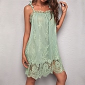 cheap Mini Black Dress-Women&#039;s Valentine Pajamas Sexy Nightgown Dress Pure Color Fashion Lovers Comfort Home Valentine&#039;s Day Bed Lace Straps Sleeveless Summer Spring