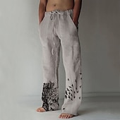 abordables Classique-Homme pantalon été Pantalon de plage Cordon Ceinture élastique Jambe droite Imprimés Photos Confort Respirable Toute la longueur du quotidien Mode Motifs 3D Ample Blanche Vert