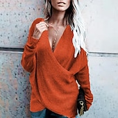 abordables Colores sólidos-Mujer Pulóveres Pull-over Saltador Cruzado De Punto Color sólido Elegante Casual Manga Larga Ajuste regular Cárdigans suéter Escote en Pico Otoño Invierno Azul Piscina Morado Rosa / Festivos / Noche