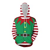 billige Morsomme julegensere og -gensere-Alv Jerseysjakke Hattetrøje Alvekostyme Pullover 3D-utskrift Par Herre Dame Jul Karneval Maskerade Jul Spesiell Voksne Fest Jul Feriereise Topp