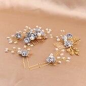 economico Accessori per acconciature-blu fiori dolci piccole perline fiore accessori per capelli pettine per capelli inserto per capelli copricapo da sposa vestito accessori per abiti
