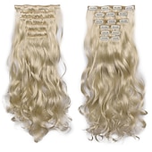 voordelige Synthetische extensies-clip in haarverlenging 20 inch 16 clips lang synthetisch haar hittebestendig haarstukje natuurlijk golvend ombre haarstuk 6 stks/set