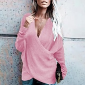 abordables Colores sólidos-Mujer Pulóveres Pull-over Saltador Cruzado De Punto Color sólido Elegante Casual Manga Larga Ajuste regular Cárdigans suéter Escote en Pico Otoño Invierno Azul Piscina Morado Rosa / Festivos / Noche