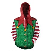 billige Morsomme julegensere og -gensere-Alv Jerseysjakke Hattetrøje Alvekostyme Pullover 3D-utskrift Par Herre Dame Jul Karneval Maskerade Jul Spesiell Familiematchende antrekk Voksne Fest Jul Feriereise Topp