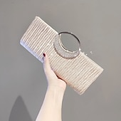 cheap Clutches &amp; Evening Bags-Women&#039;s Elegant Evening Clutch Bag - Rhinestone Handle, Pleated Satin, Wedding &amp; Party Purse