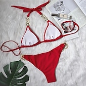 abordables Ensemble de bikinis-Femme Normal Maillots de Bain Bikinis 2 pièces Tanga Maillot de bain Paillettes Vacances Mode Couleur unie Plonger Sans Manches Maillots de bain