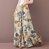 preiswerte weites Bein und hohe Taille-Damen Normal Weite Hosenbeine Weites Bein Hosen Hose Baggy-Hosen Mode Volle Länge Mittlere Taille Blume / Blumenmuster Seitentaschen Baggy Hoher Schnitt Komfort Unelastisch Lässig Wochenende Gelb