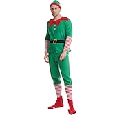 billiga Vuxna juldräkter-jultomten Alf Klänningar Kläder Semester klänning Alvdräkt Herr Pojkar Jul Karnival Maskerad Maskerad Cosplay kostym Jul Vuxna Fest Jul Semester Topp Byxor Skärp Strumpor Hatt