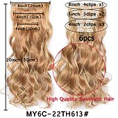 voordelige Synthetische extensies-clip in haarverlenging 20 inch 16 clips lang synthetisch haar hittebestendig haarstukje natuurlijk golvend ombre haarstuk 6 stks/set