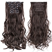 cheap Synthetic  Extensions-Synthetic Hair Curly Clip In Wig Extension 16 Clips In Hair Extension Hair Pieces Fake Hair Extension Synthetic 49 Colors
