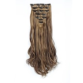 abordables Clip dans les extensions-7 pièces/ensemble 22 postiches ondulés bouclés 16 clips dans de faux cheveux de style clip synthétique dans les extensions de cheveux résistant à la chaleur pour les femmes filles