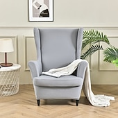 abordables Cubierta de sillón y silla sin brazo-Funda elástica de color sólido para sillón orejero, funda de licra, funda para sillón orejero, funda de color burdeos y rojo con parte inferior elástica para decoración de sala de estar y dormitorio