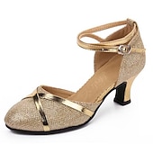 cheap Ballroom Shoes &amp; Modern Dance Shoes-Women&#039;s Silver Glitter Ballroom Dance Shoes – Low Heel Latin Salsa Tango Shoes with Ankle Strap and Soft Suede Sole for Performance &amp; Competition