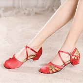 ieftine Pantofi Dans Clasic &amp; Modern-pantofi negri de dans latino pentru femei, cu accente de sclipici aurii – încălțăminte confortabilă de bal de sală și salsa cu toc scăzut