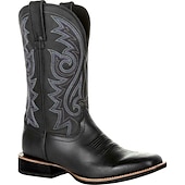 tanie Kowboj i zachodnie buty-męskie brązowe haftowane kowbojskie buty ze sztucznej skóry w stylu western - klasyczny, wytrzymały styl rodeo z kwadratowymi noskami do rancza i noszenia na zewnątrz