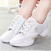 ieftine Adidași de Dans-adidași de dans cu șireturi din plasă ușoară pentru femei – pantofi sport negri respirabili pentru antrenamente de jazz, zumba și fitness