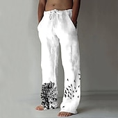 abordables Classique-Homme pantalon été Pantalon de plage Cordon Ceinture élastique Jambe droite Imprimés Photos Confort Respirable Toute la longueur du quotidien Mode Motifs 3D Ample Blanche Vert