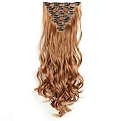 abordables Clip dans les extensions-7 pièces/ensemble 22 postiches ondulés bouclés 16 clips dans de faux cheveux de style clip synthétique dans les extensions de cheveux résistant à la chaleur pour les femmes filles