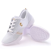 ieftine Adidași de Dans-adidași de dans cu șireturi din plasă ușoară pentru femei – pantofi sport negri respirabili pentru antrenamente de jazz, zumba și fitness