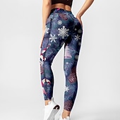 tanie Legginsy i legginsy do jogi-Damskie Spodnie do jogi Boczne kieszenie Podnoszenie pośladków Wyszczuplenie brzucha Wysoka talia Trening w siłowni Bieganie Zdatność Legginsy 3/4 Święta Wesołych Świąt Granatowy Jesień Sport Odzie
