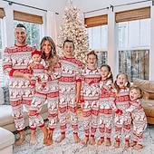 cheap Pajamas-Family Christmas Family Pajamas Pajamas Graphic Deer Home Print Red Long Sleeve Active Matching Outfits